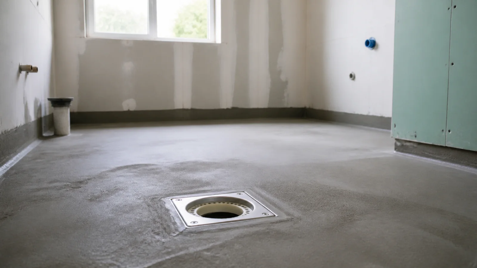 Golvbrunn i badrum under renovering